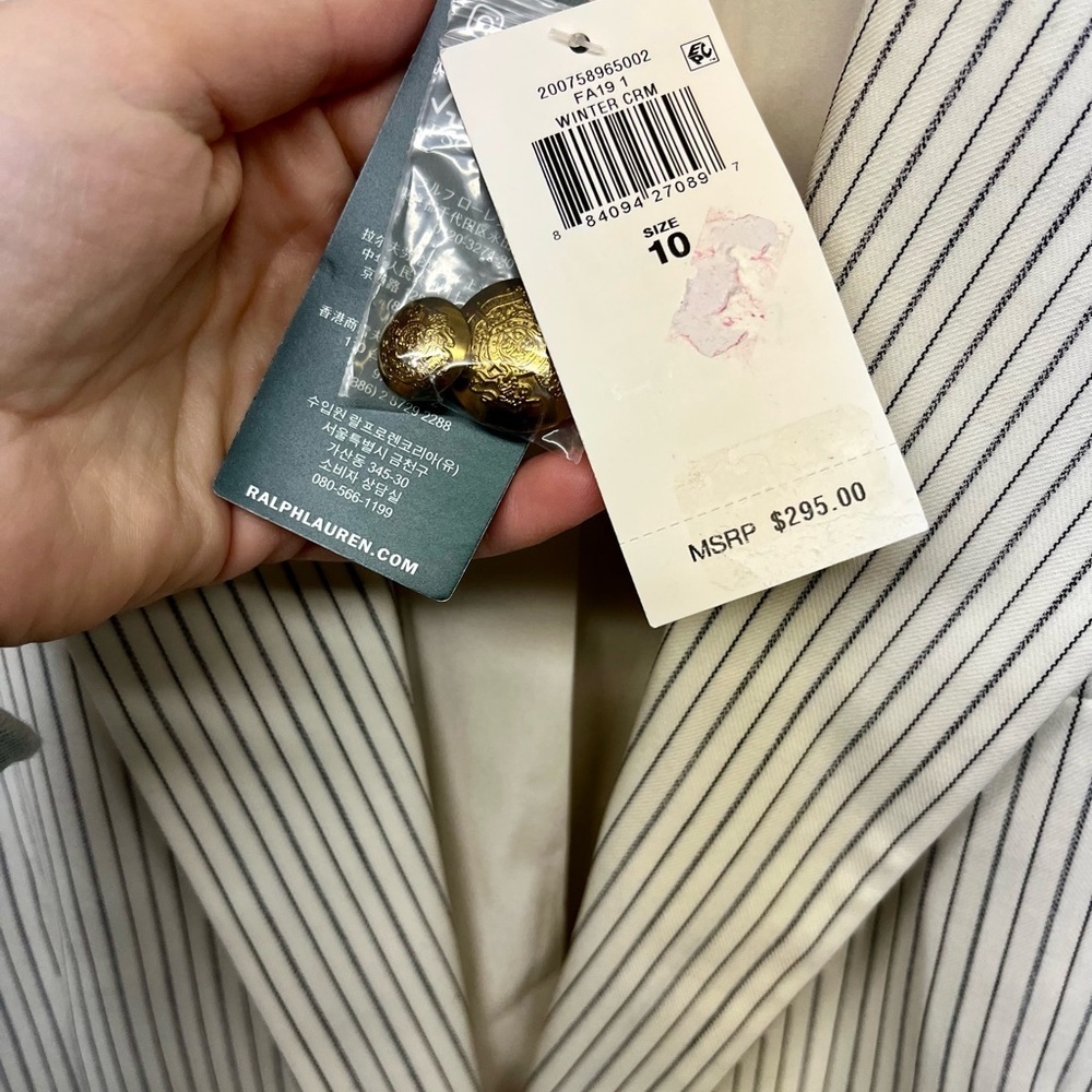 Lauren Ralph Lauren Women's Pinstripe-Print Straight-Fit Blazer - Cream Size 10 - Picture 7 of 14